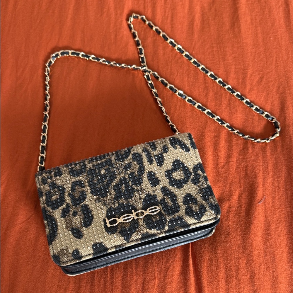 Bebe Wild Leopard Crossbody Bag - Black and Tan